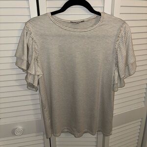 Green Envelope Gray Striped Short Sleeve Top